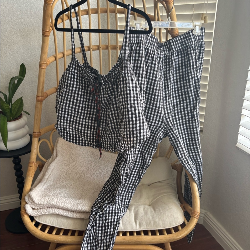 Free People Black and White Gingham Set